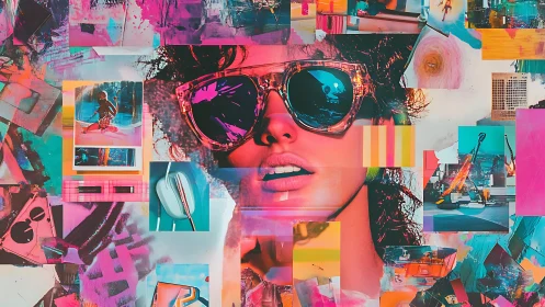 Neon daydream collage of summer streets and bold reflections.