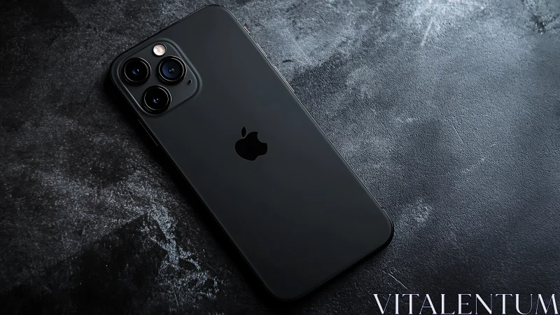 Black iPhone 14 Pro Triple Camera Setup Against Textured Concrete.