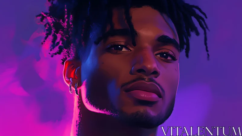 Neon-lit digital portrait with magenta and cyan rim light.