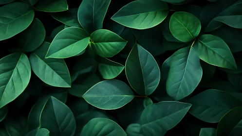 Dense overlapping green leaves in soft natural light.