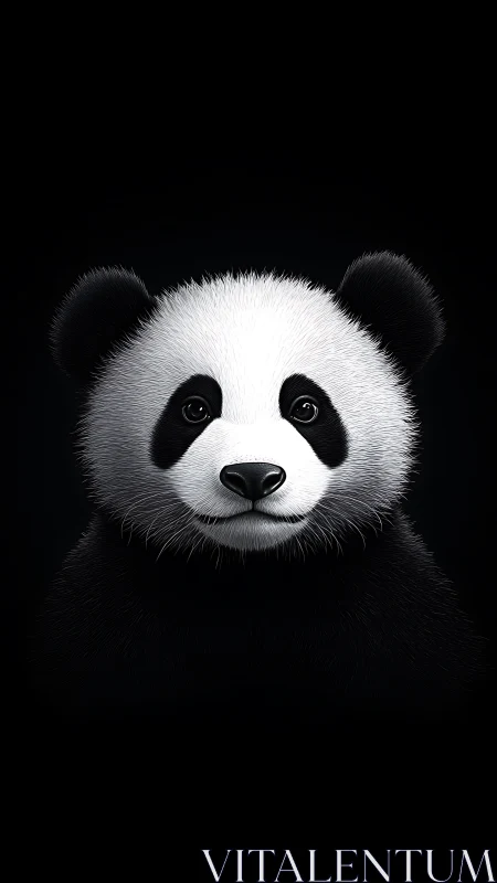 Panda portrait with hyper-detailed fur on black background.