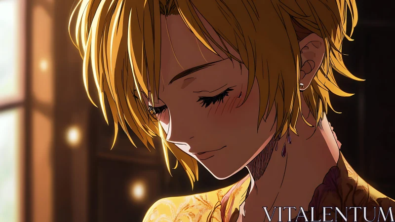 Side profile shows stylized figure under directional warm light