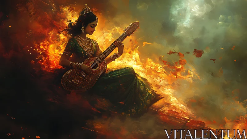 Woman with Guitar in Flames: Surrealist Compositional Study.