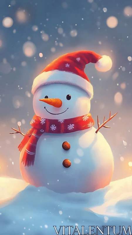 Soft-lit snowman with diffuse glow, warm rim lighting and bokeh
