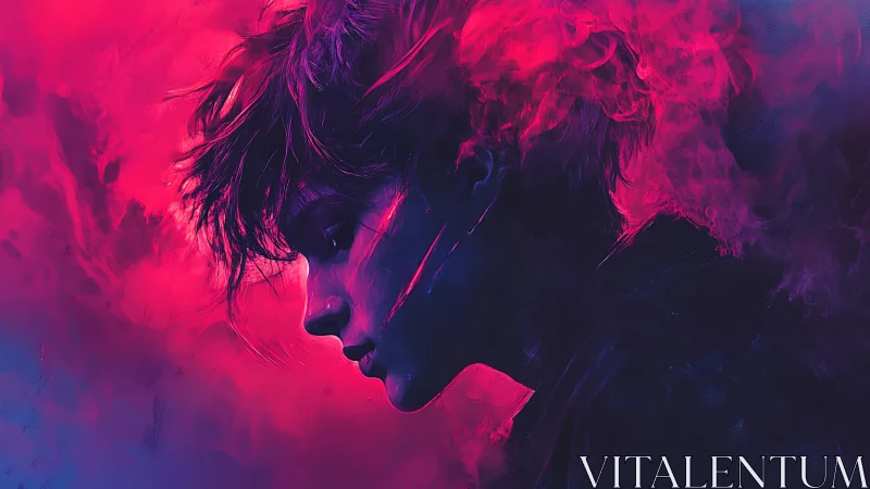 Dreamy neon portrait wrapped in swirling cosmic color.