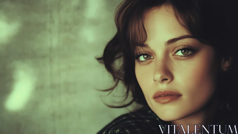 Close portrait depicts a young woman in soft diffused light