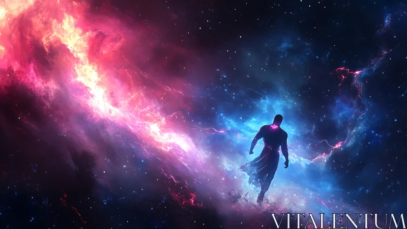 Cosmic wanderer strides through luminous nebula rift