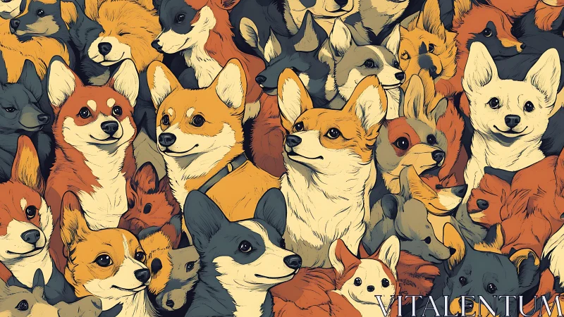 Cheerful corgi crowd wrapped in cozy storybook colors.