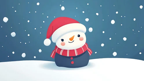 Playful stylized snowman in red winter hat and scarf.
