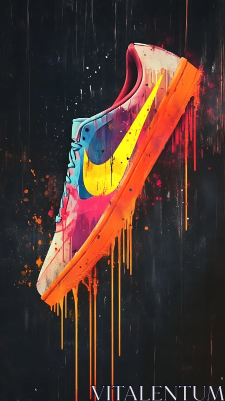 Sneaker profile rendered with dripping neon spray paint effects