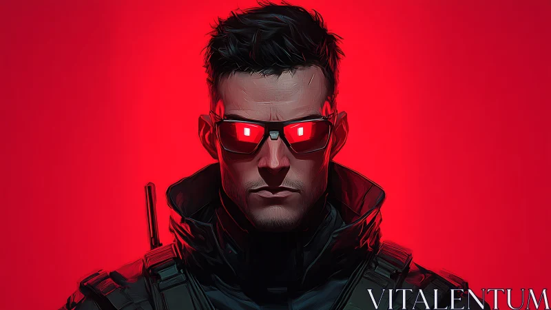Cyberpunk tactical portrait with red neon isolation field.