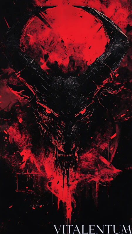 Demonic horned skull emerges from a blazing red void