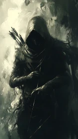 Shadowed forest archer poised between silence and strike.