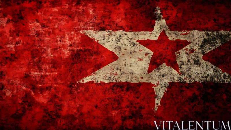 Grunge red flag with distressed central star emblem.