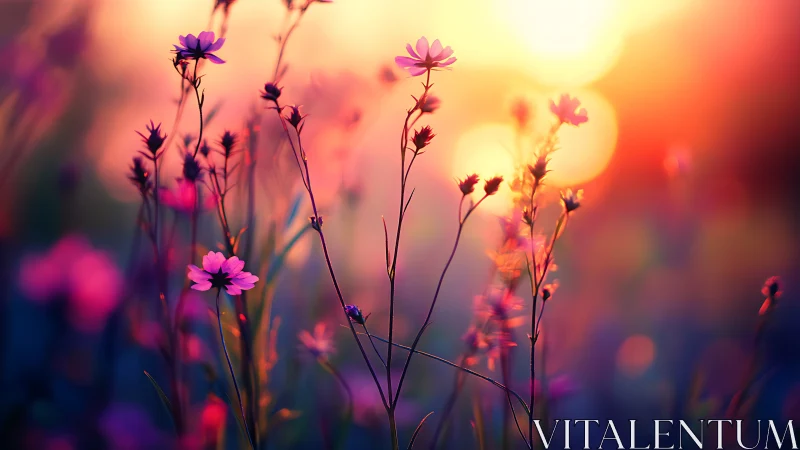 Delicate Wildflowers Glowing at Sunset