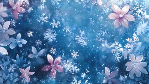 Winter Floral Symphony: Crystalline Snowflakes and Ethereal Blooms.