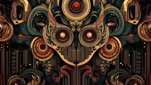 Symmetrical abstract composition displays layered circular forms