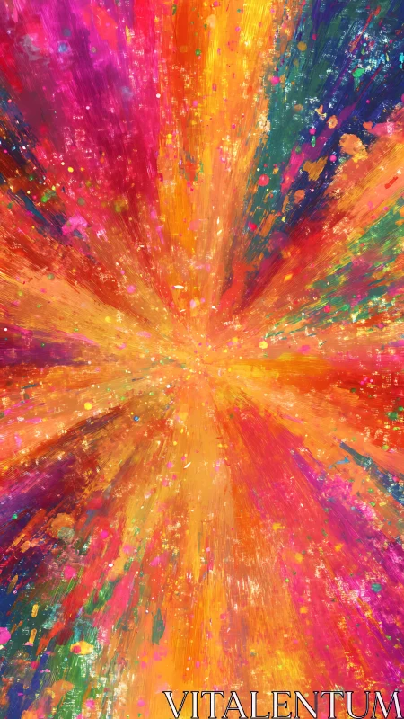 Radiant multicolor paint burst forms dynamic centrifugal field