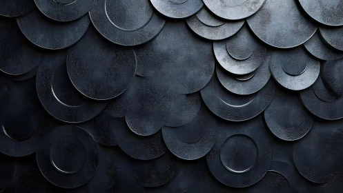 Overlapping Dark Metal Circles in Modern Abstract Art Style.