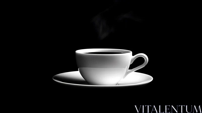 High contrast white porcelain coffee cup on black background
