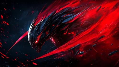 Crimson energy creature surges forward in a storm of light