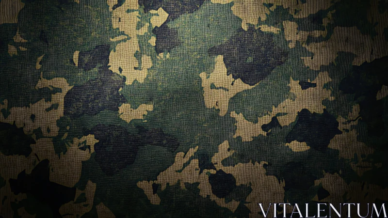 Textured woodland camouflage fabric with vignette lighting effect.