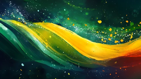 Chromatic energy ribbons across deep teal cosmic field.