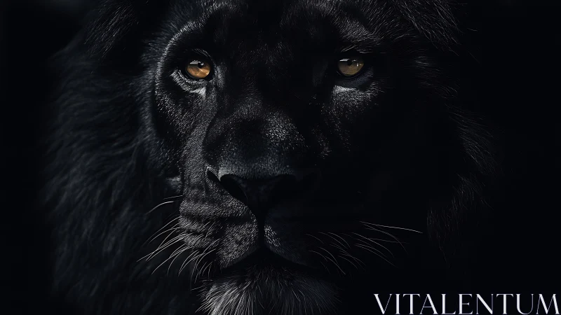Midnight lion portrait with dramatic low key lighting.