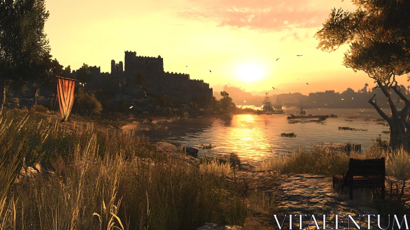 Sunset crowns the lakeside fortress in shimmering quiet