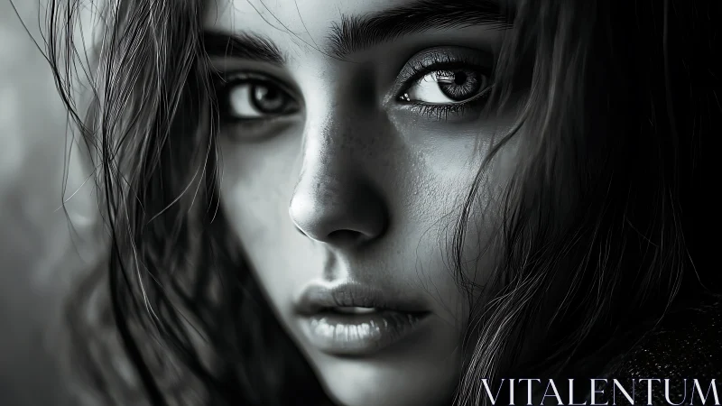 Quiet intensity in a monochrome close‑up portrait gaze.