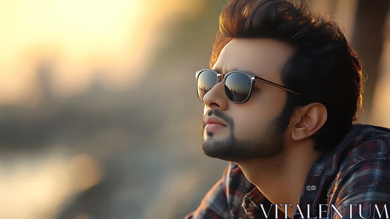 Sunlit daydream slips across mirrored shades at dusk