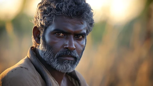 Sunlit gaze carves quiet strength into weathered dusk