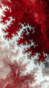 Fractal crimson tides surge through icy white abstract terrain