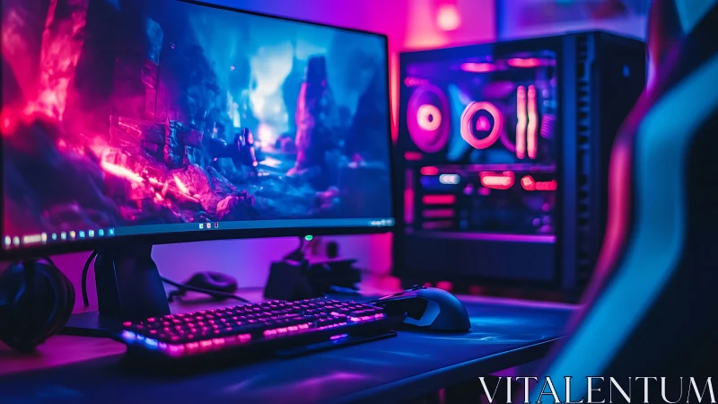 RGB gaming PC setup shows ultrawide monitor and desktop