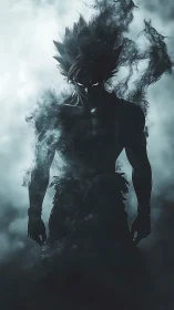 Shadowborn warrior ignites in storm-lit spectral smoke.