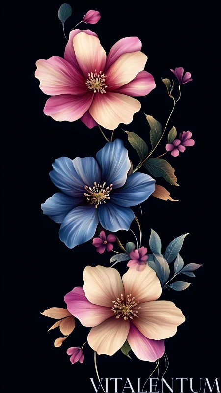 Elegant Blooms Dance Against Darkness.