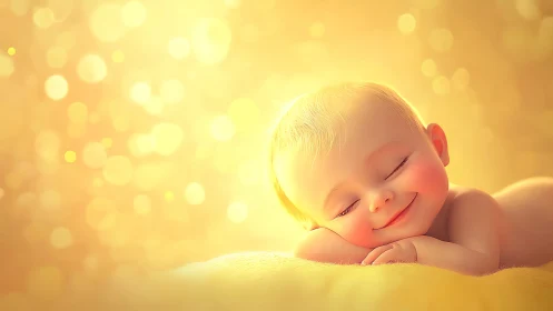 Radiant digital portrait captures a peacefully sleeping infant