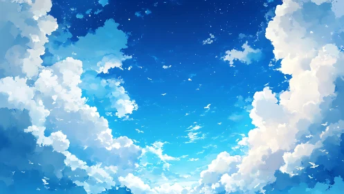 Cloud kingdoms quietly frame a blazing midday sky portal