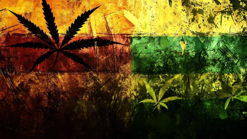 Grunge cannabis leaf overlays distressed rasta color bands