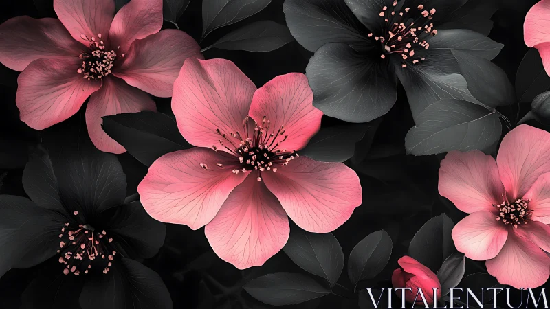 Pink and Black Flowers in Dark Artistic Bloom
