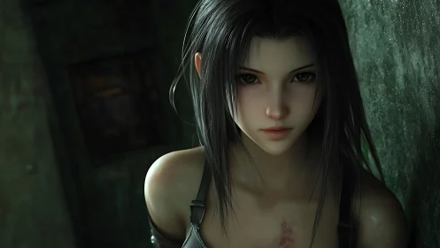 Digital portrait shows focused woman in dim urban setting