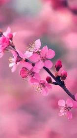 Pink Cherry Blossom Branch with Bokeh Background Depth