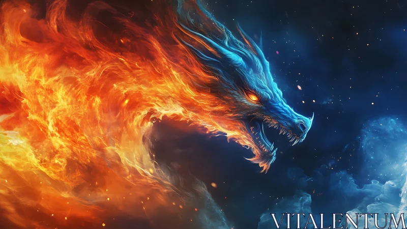 Fiery cosmic dragon surges through space in vivid color