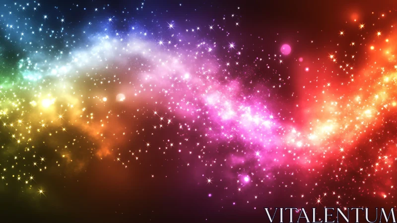 Colorful starry nebula arc on deep space background scene.