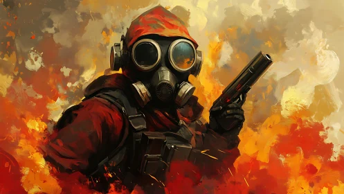 Flame-clad gasmask ranger stalks through molten stormlight