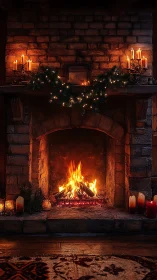 Candlelit stone hearth lets winter hush outside the warm glow