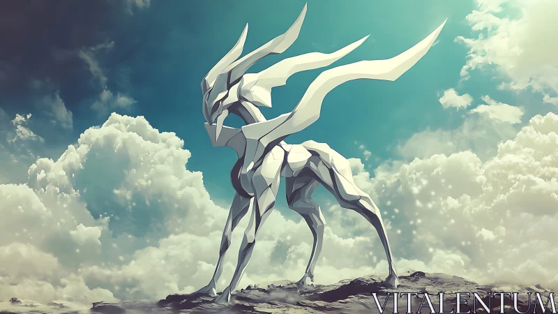Graceful crystal guardian standing proud above the clouds.