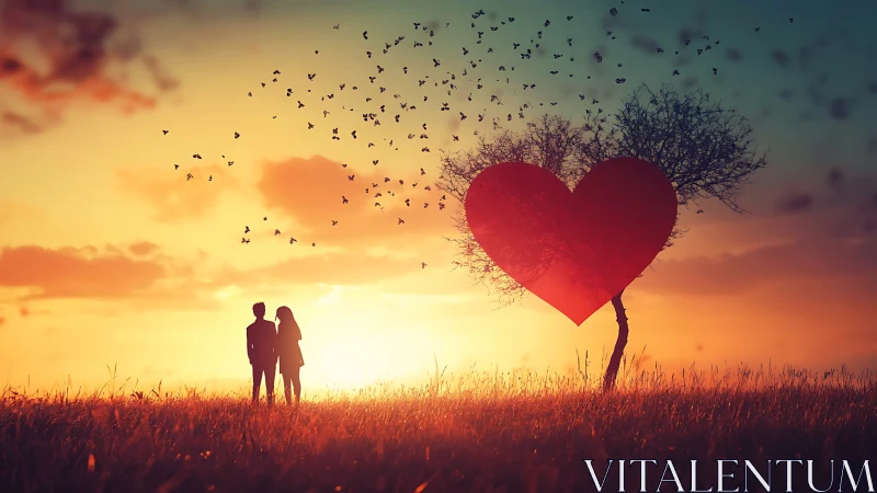 Couple Beneath Giant Heart Tree at Sunset