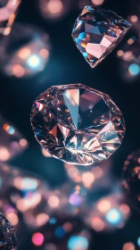 Prismatic diamonds drifting through neon-kissed twilight glow.