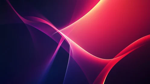 Curved neon light waves on dark gradient background.